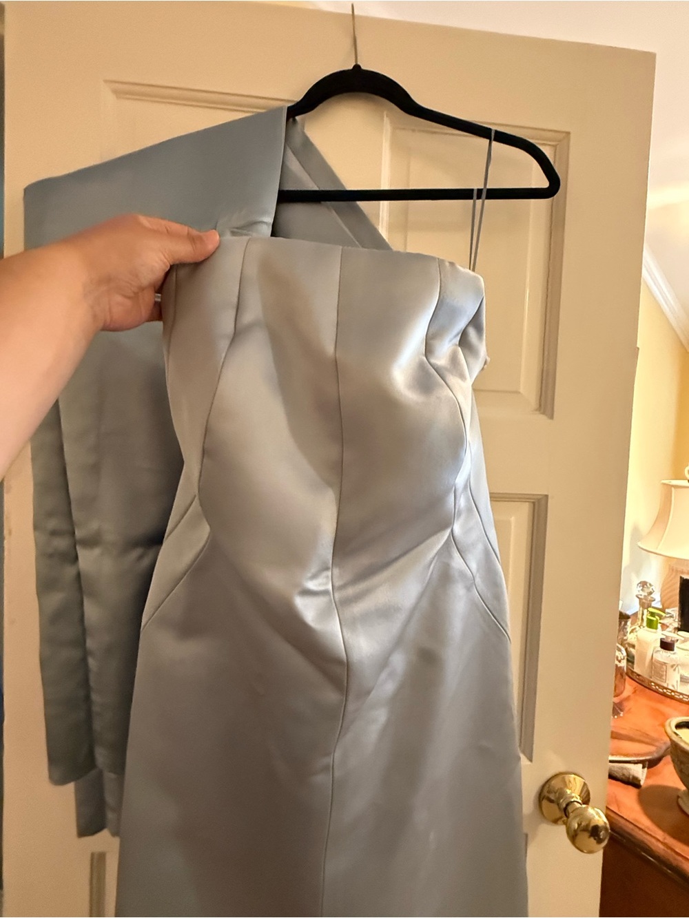 Carlisle Long Blue Silver Formal Dress with Shawl